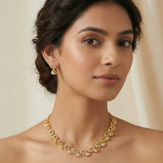 Camila Gold Diamond Simulant Necklace Set - ECLAT INDIAN JEWELSNecklace SetsGold