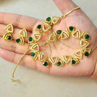 Camila Green Gold Plated Diamond Simulant Necklace Set - ECLAT INDIAN JEWELSNecklace SetsGold