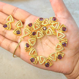 Camila Purple Gold Plated Diamond Simulant Necklace Set - ECLAT INDIAN JEWELSNecklace SetsPurple