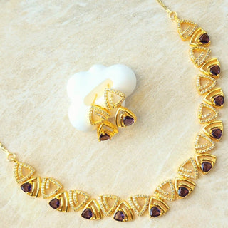Camila Purple Gold Plated Diamond Simulant Necklace Set - ECLAT INDIAN JEWELSNecklace SetsPurple