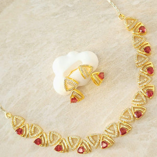 Camila Red Gold Plated Diamond Simulant Necklace Set - ECLAT INDIAN JEWELSNecklace SetsRed