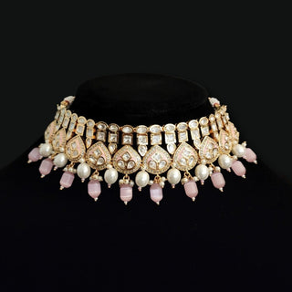 Camryn Pastel Pink Kundan CZ Choker Necklace Set - Luxury Collection - ECLAT INDIAN JEWELSNecklace SetsPink