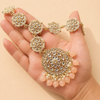 Candice Peach Kundan Sheesh Phool / Matha Patti - ECLAT INDIAN JEWELSMatha Patti, Sheesh PhoolPeach