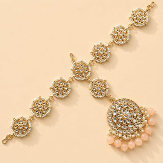 Candice Peach Kundan Sheesh Phool / Matha Patti - ECLAT INDIAN JEWELSMatha Patti, Sheesh PhoolPeach