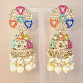 Carleigh Multicolour Polki Jhumka Earrings - ECLAT INDIAN JEWELSEarringsMulticolour