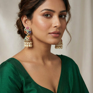 Carleigh Multicolour Polki Jhumka Earrings - ECLAT INDIAN JEWELSEarringsMulticolour