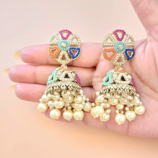 Carleigh Multicolour Polki Jhumka Earrings - ECLAT INDIAN JEWELSEarringsMulticolour