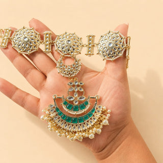 Carly Green Kundan Sheesh Phool - ECLAT INDIAN JEWELSMatha Patti, Sheesh PhoolGreen