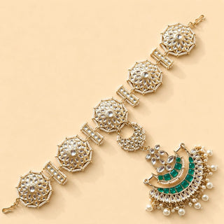 Carly Green Kundan Sheesh Phool - ECLAT INDIAN JEWELSMatha Patti, Sheesh PhoolGreen