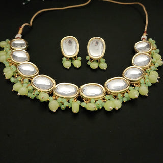 Carmen Light Green Kundan Necklace Set - ECLAT INDIAN JEWELSNecklace SetsGreen