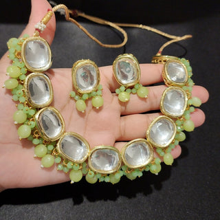 Carmen Light Green Kundan Necklace Set - ECLAT INDIAN JEWELSNecklace SetsGreen