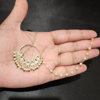 Caroline Multicolour Kundan Gold Nath (no piercing needed) - ECLAT INDIAN JEWELSNose Ring (Nath)Gold