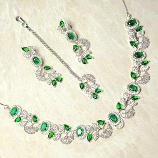 Casey Green Diamond Simulant Necklace Set - ECLAT INDIAN JEWELSNecklace SetsGreen