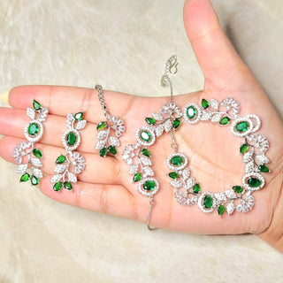 Casey Green Diamond Simulant Necklace Set - ECLAT INDIAN JEWELSNecklace SetsGreen