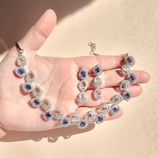 Cassidy Blue CZ Diamond Simulant Necklace Set - ECLAT INDIAN JEWELSNecklace SetsBlue