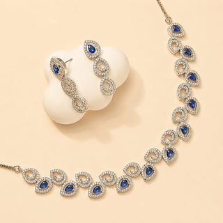 Cassidy Blue CZ Diamond Simulant Necklace Set - ECLAT INDIAN JEWELSNecklace SetsBlue