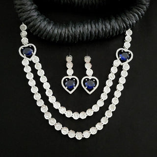 Cassidy Blue Double Layered CZ Diamond Simulant Necklace Set - ECLAT INDIAN JEWELSNecklace SetsBlue