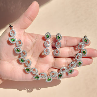 Cassidy Green CZ Diamond Simulant Necklace Set - ECLAT INDIAN JEWELSNecklace SetsGreen