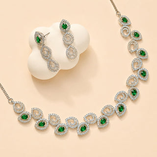 Cassidy Green CZ Diamond Simulant Necklace Set - ECLAT INDIAN JEWELSNecklace SetsGreen