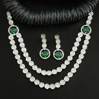 Cassidy Green Double Layered Budget CZ Diamond Simulant Necklace Set - ECLAT INDIAN JEWELSNecklace SetsGreen