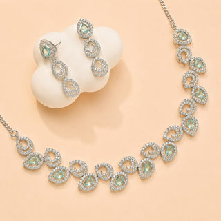 Cassidy Mint Green CZ Diamond Simulant Necklace Set - ECLAT INDIAN JEWELSNecklace SetsGreen