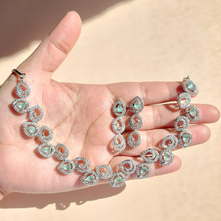 Cassidy Mint Green CZ Diamond Simulant Necklace Set - ECLAT INDIAN JEWELSNecklace SetsGreen