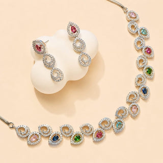 Cassidy Multicolour CZ Diamond Simulant Necklace Set - ECLAT INDIAN JEWELSNecklace SetsMulticolor