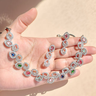 Cassidy Multicolour CZ Diamond Simulant Necklace Set - ECLAT INDIAN JEWELSNecklace SetsMulticolor