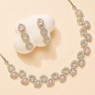 Cassidy Pink CZ Diamond Simulant Necklace Set - ECLAT INDIAN JEWELSNecklace SetsPink
