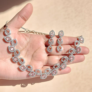 Cassidy Pink CZ Diamond Simulant Necklace Set - ECLAT INDIAN JEWELSNecklace SetsPink