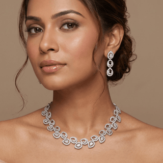 Cassidy White CZ Diamond Simulant Necklace Set - ECLAT INDIAN JEWELSNecklace SetsWhite