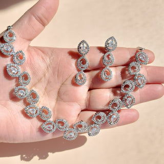 Cassidy White CZ Diamond Simulant Necklace Set - ECLAT INDIAN JEWELSNecklace SetsWhite