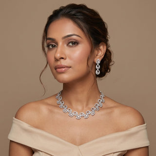 Cassidy White CZ Diamond Simulant Necklace Set - ECLAT INDIAN JEWELSNecklace SetsWhite