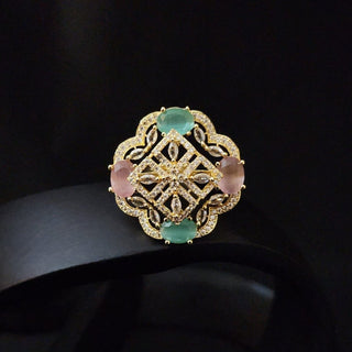Cassie Mint and Light Pink Adjustable CZ Diamond Simulant Ring - ECLAT INDIAN JEWELSRingsMulticolor