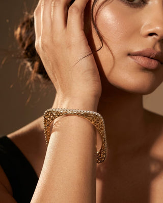 Ceciley Antique Victorian Gold CZ Diamond Luxury Square Bangle (Single) (2.4,2.6, 2.8) - ECLAT INDIAN JEWELSBangle, Kadas & Bracelets2.6