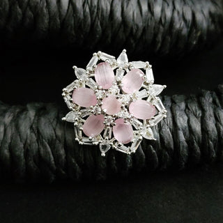 Cecilia Light Pink Adjustable Diamond Simulant Ring - ECLAT INDIAN JEWELSRingsPink