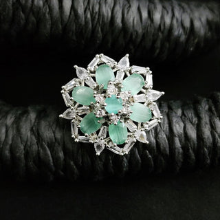 Cecilia Mint Green Adjustable Diamond Simulant Ring - ECLAT INDIAN JEWELSRingsGreen