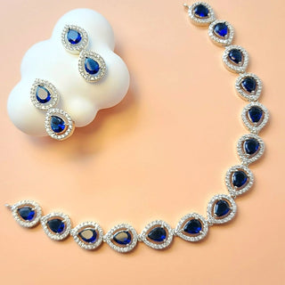 Cecily Blue Diamond Simulant Necklace Set - ECLAT INDIAN JEWELSNecklace SetsBlue