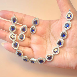 Cecily Blue Diamond Simulant Necklace Set - ECLAT INDIAN JEWELSNecklace SetsBlue
