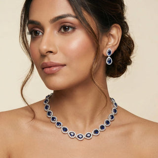 Cecily Blue Diamond Simulant Necklace Set - ECLAT INDIAN JEWELSNecklace SetsBlue