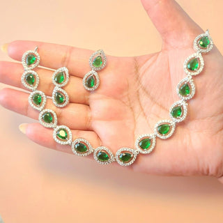 Cecily Green Diamond Simulant Necklace Set - ECLAT INDIAN JEWELSNecklace SetsGreen