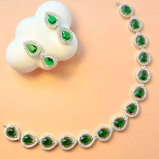 Cecily Green Diamond Simulant Necklace Set - ECLAT INDIAN JEWELSNecklace SetsGreen
