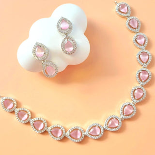 Cecily Pink Diamond Simulant Necklace Set - ECLAT INDIAN JEWELSNecklace SetsPink