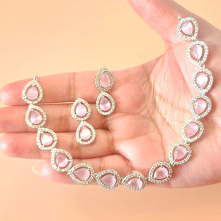 Cecily Pink Diamond Simulant Necklace Set - ECLAT INDIAN JEWELSNecklace SetsPink
