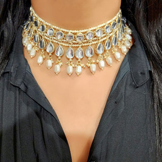 Cecily White Kundan Choker Set with Maang Tikka - ECLAT INDIAN JEWELSNecklace SetsWhite