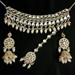 Cecily White Kundan Choker Set with Maang Tikka - ECLAT INDIAN JEWELSNecklace SetsWhite