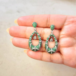 Celeste Green Swarovski Inspired CZ Diamond Simulant Earrings - ECLAT INDIAN JEWELSEarringsGreen