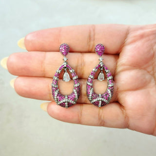 Celeste Pink Swarovski Inspired CZ Diamond Simulant Earrings - ECLAT INDIAN JEWELSEarringsPink