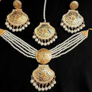 Celina White Jadau Choker Necklace Set - ECLAT INDIAN JEWELSNecklace SetsWhite