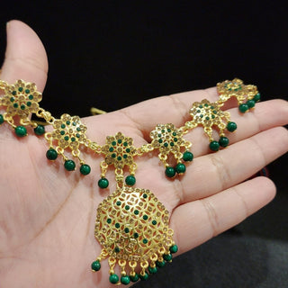 Celine Green Jadau Necklace Set with Maang Tikka - ECLAT INDIAN JEWELSNecklace SetsGreen